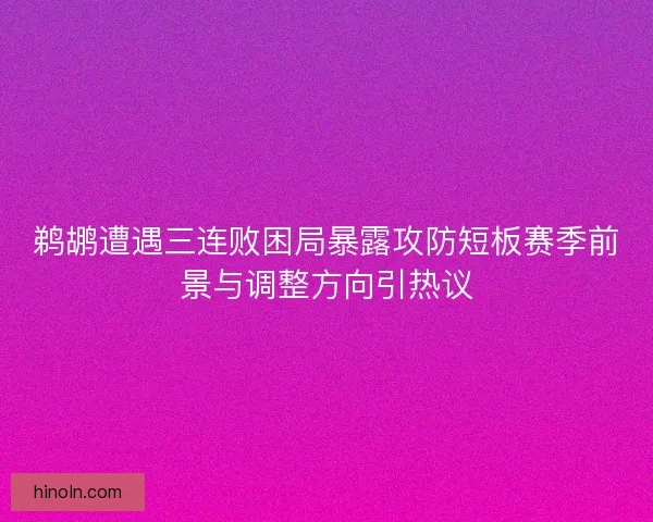 鹈鹕遭遇三连败困局暴露攻防短板赛季前景与调整方向引热议